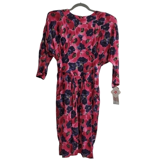 NEW VTG Carol Anderson 4P Pink Floral Midi Dress Petite 80s Secretary - Picture 1 of 10